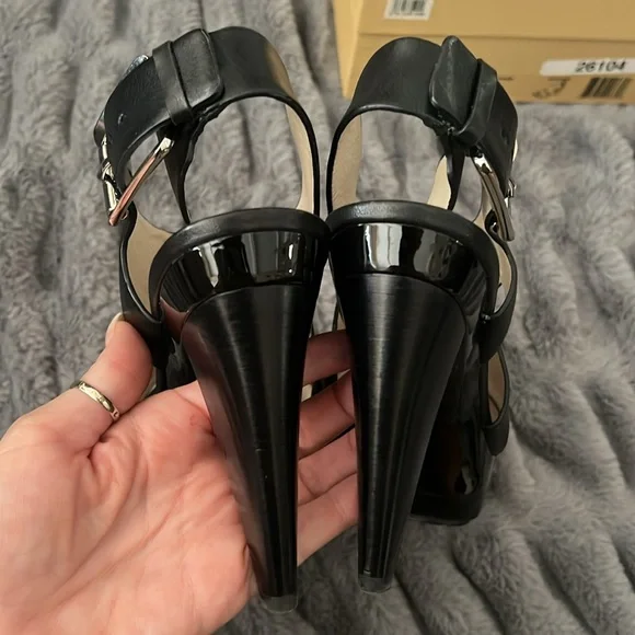Michael Kors Black Leather Heels - Carla - worn only once on carpet. - Picture 2 of 7